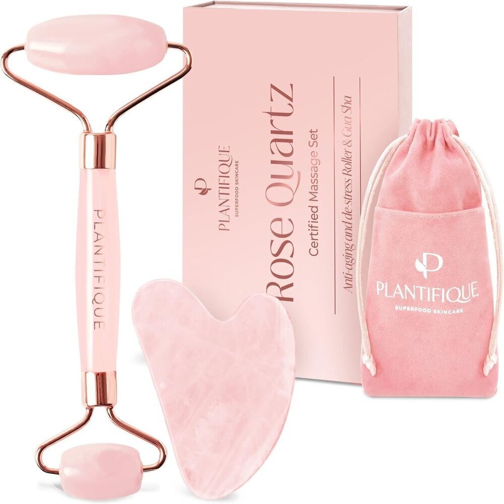 Face Roller and Gua Sha Rose Quartz Certified | Gifts | Guasha Tool for Face | J